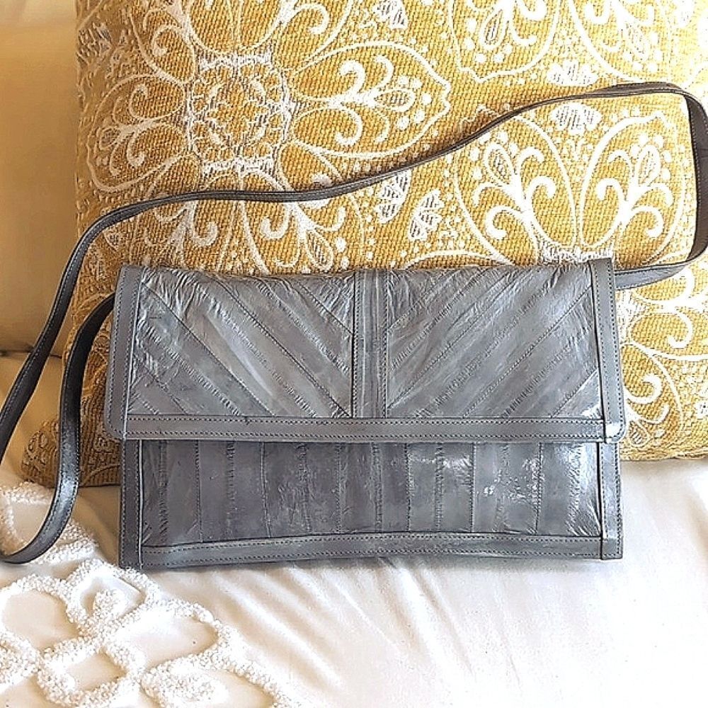 Super Sleek Gray Vintage 🩶Eel Skin Clutch /Shoulder Crossbody Purse